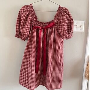 Gingham puff sleeve dress